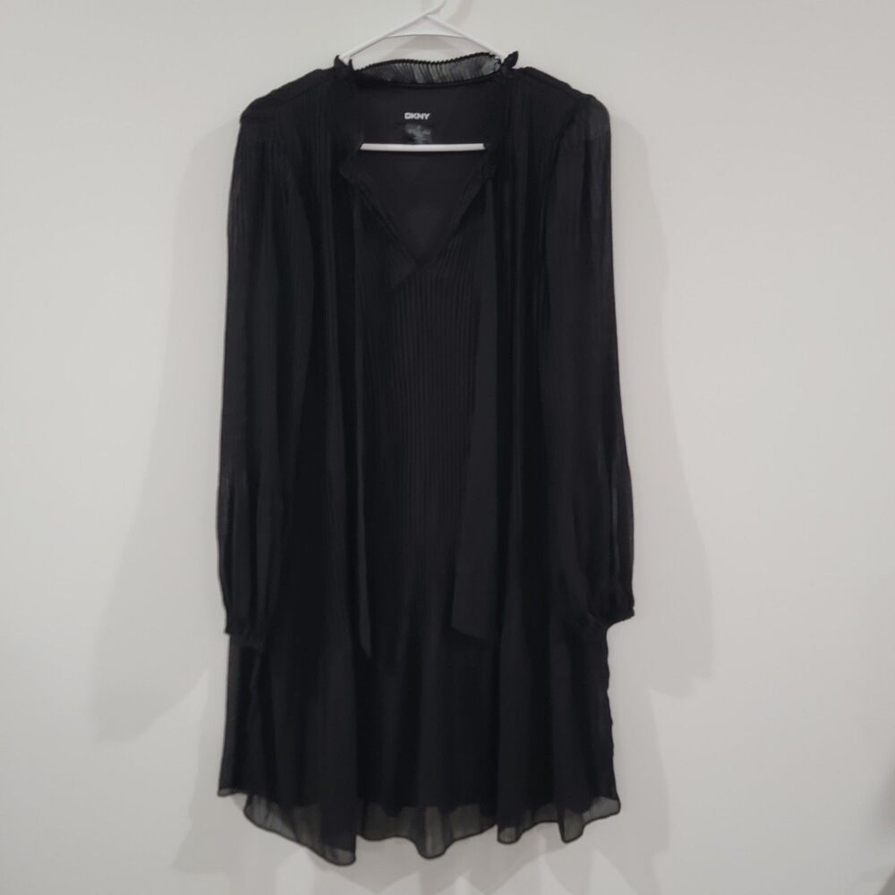 Dkny Womens‎ Midi Dress Size 10 Black Pleated Shirt Dress Whimsigoth Witchy